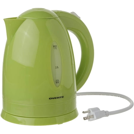 Auto Shutoff Function and Boil Dry Protection Ovente Electric Water Kettle 1.7 Liter with LED Indicator Light KP72G BPA-Free 1100 Watts Fast & Concealed Heating Element Green
